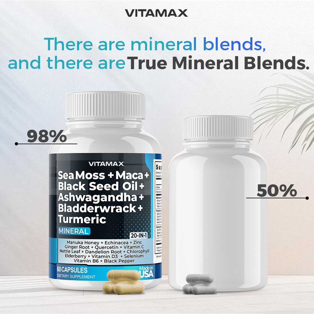 Sea Moss, Maca, Black Seed Oil, Ashwagandha, Bladderwrack, Turmeric VitamaxUS supplements