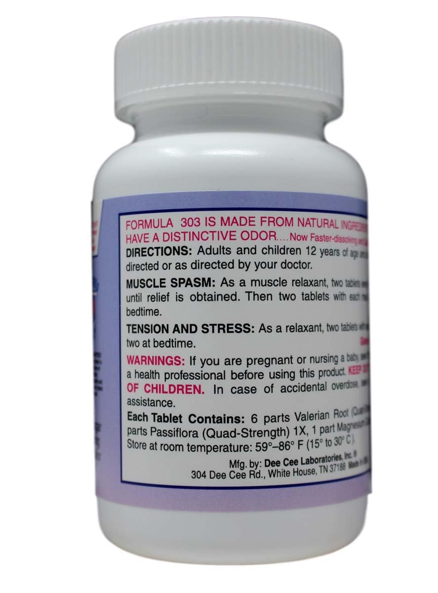 Dee CEE Labs Formula 303 Maximum Strength Tablets, 45 Tablets; All-Natural containing Magnesium for Sore Muscles, Passion Flower, and Valerian Root Dee Cee LaboratoriesAu supplements