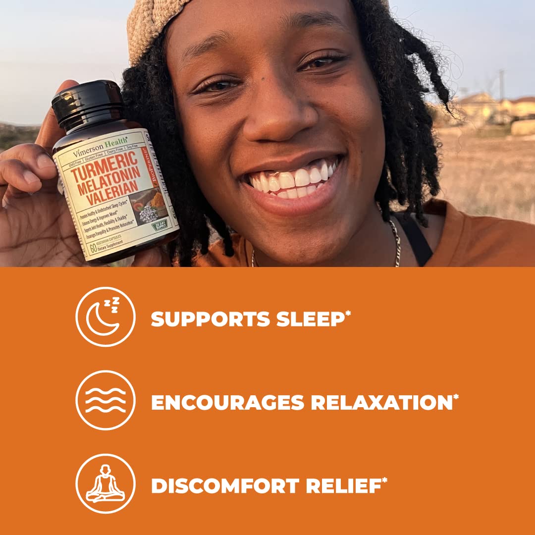 Turmeric, Melatonin & Valerian Root Sleep Aid Supplement. Natural Sleep Aid for Adults Vimerson HealthUS supplements
