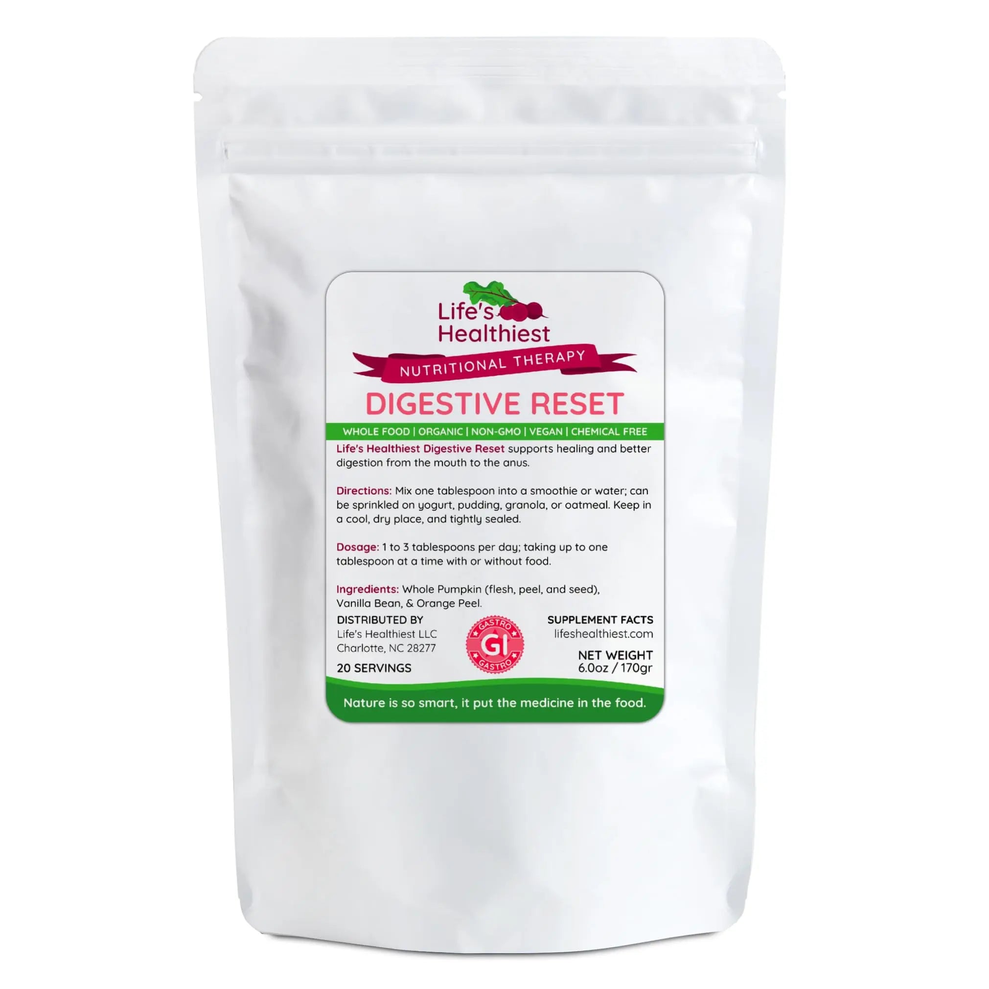 Life's Healthiest Digestive Reset Whole Food Therapy Powder Blend - 100% bioavailable nutrients from Whole Food. Organic, Plant-Based, Non-GMO, Clean and raw. 60 Servings. The Beet LadyAu supplements