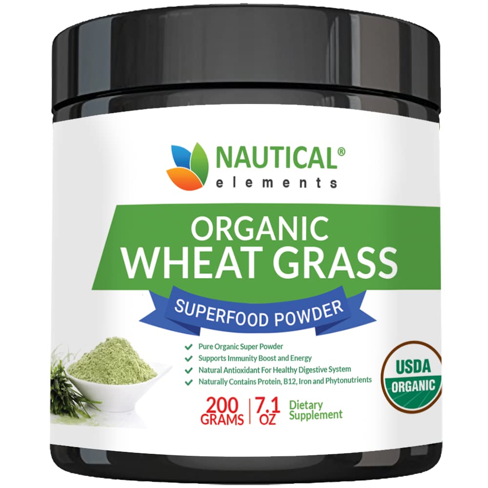 Wheatgrass Powder - USDA Certified Organic Wheat Grass Powder That Is Rich In Essential Amino Acids, Chlorophyll, Antioxidants, Fatty Acids, Minerals & Vitamins - US Grown - Vegan & Non-GMO Superfoods Nautical ElementsAu supplements