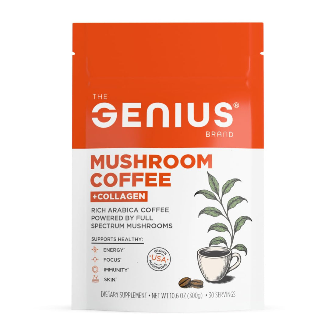 The Genius Brand Organic Mushroom Coffee + Collagen - Daily Energy Support - Healthy Immune Function - Arabica Coffee with Cordyceps, Reishi & Lion's Mane Mushroom Blend - 10.6 oz (30 Servings) The Genius BrandUS supplements