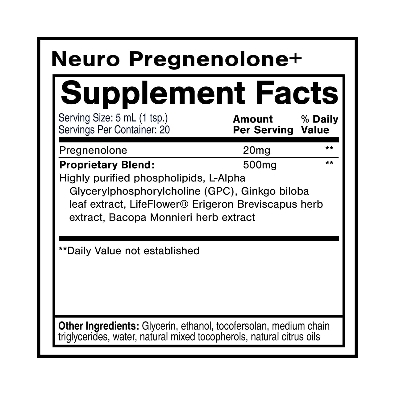 Quicksilver Scientific Neuro Pregnenolone+ - Brain Support Supplement for Neurological Health - Neuroactive Ingredients - Rapid Absorption - Vegan, Sugar-Free & Gluten-Free - 3.38 fl oz (20 Servings) Quicksilver ScientificAu supplements