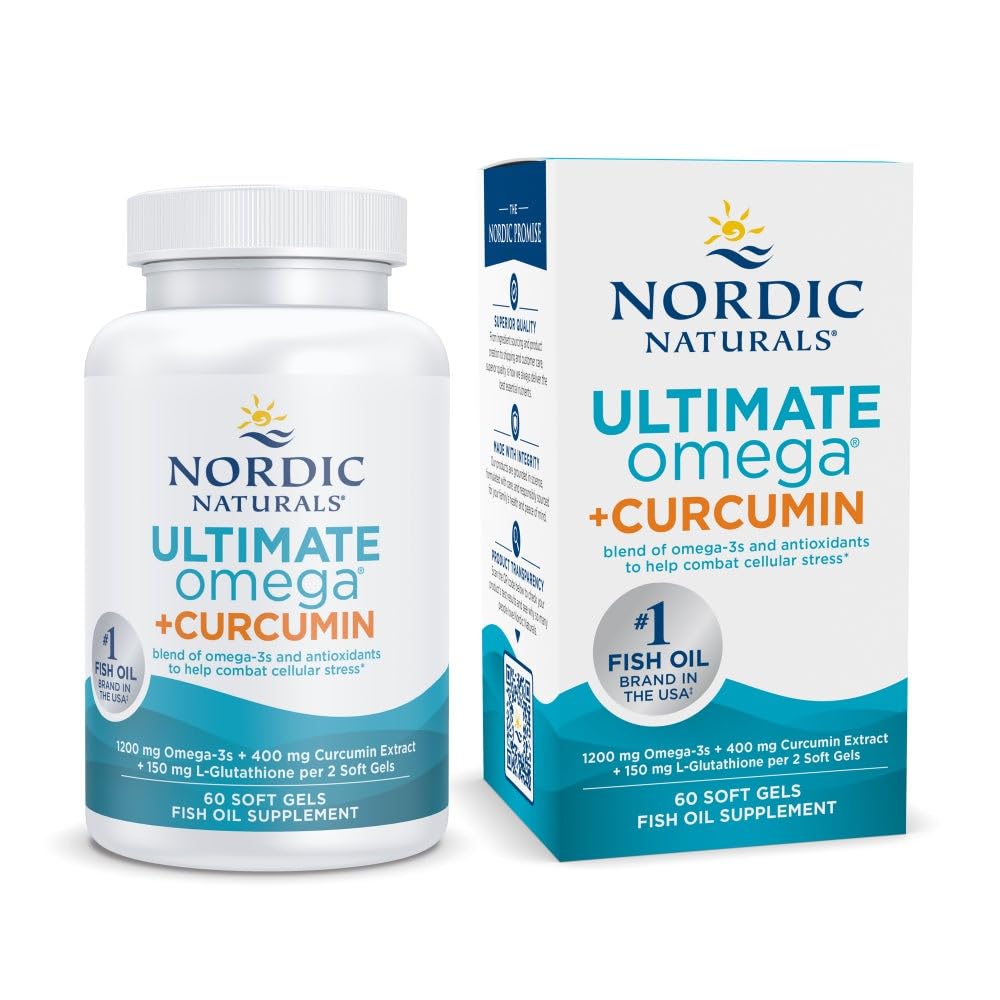 Nordic Naturals Omega Curcumin, Lemon - 60 Soft Gels - 1200 mg Omega-3 + 400 mg Optimized Curcumin - Combats Cellular Stress - Non-GMO - 30 Servings Nordic NaturalsAu supplements