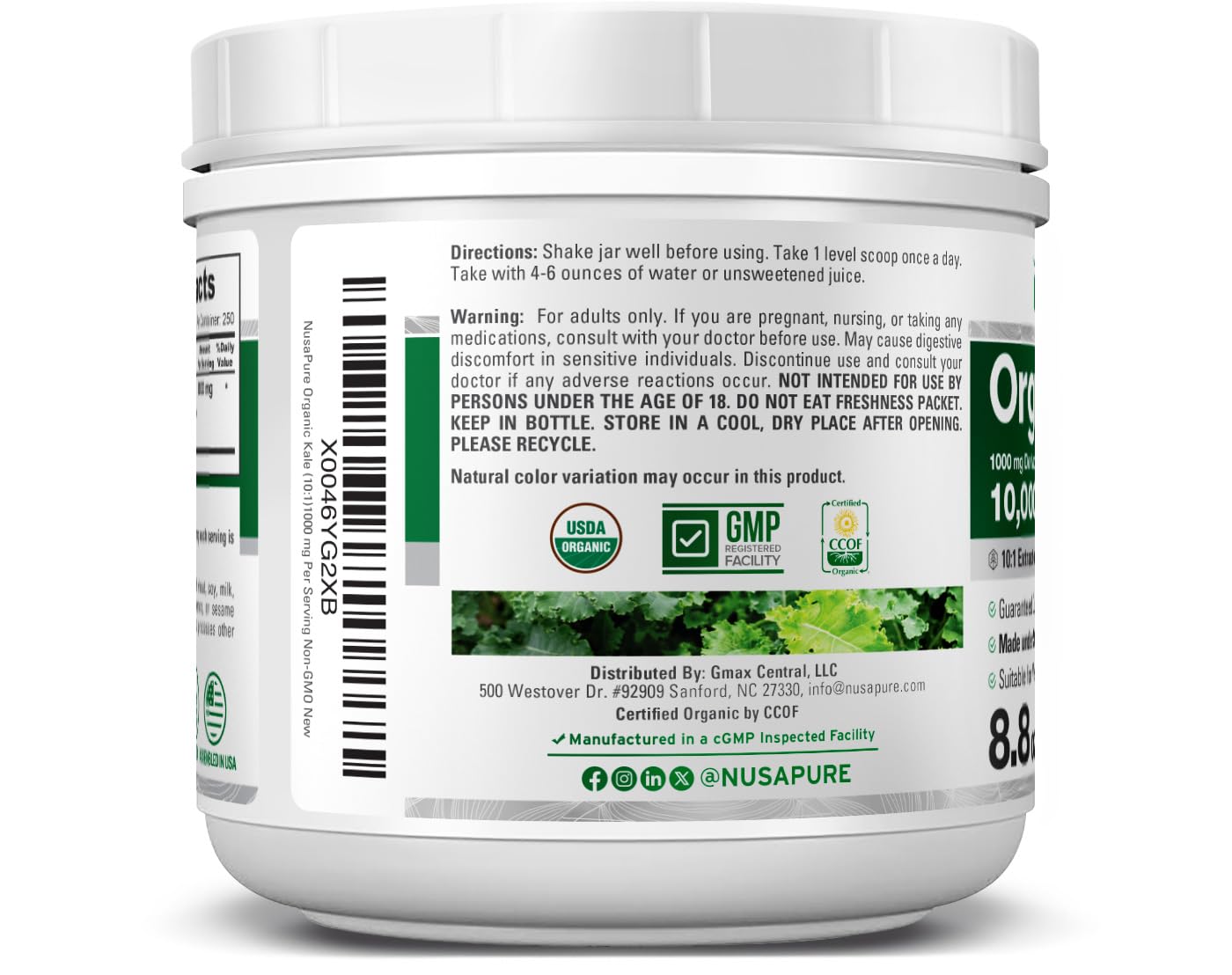 NusaPure Organic Kale Powder Extract 10:1 - Suitable for Vegetarian/Vegan, Non- GMO - 10,000 mg - 250 Capsules NusaPureAu supplements