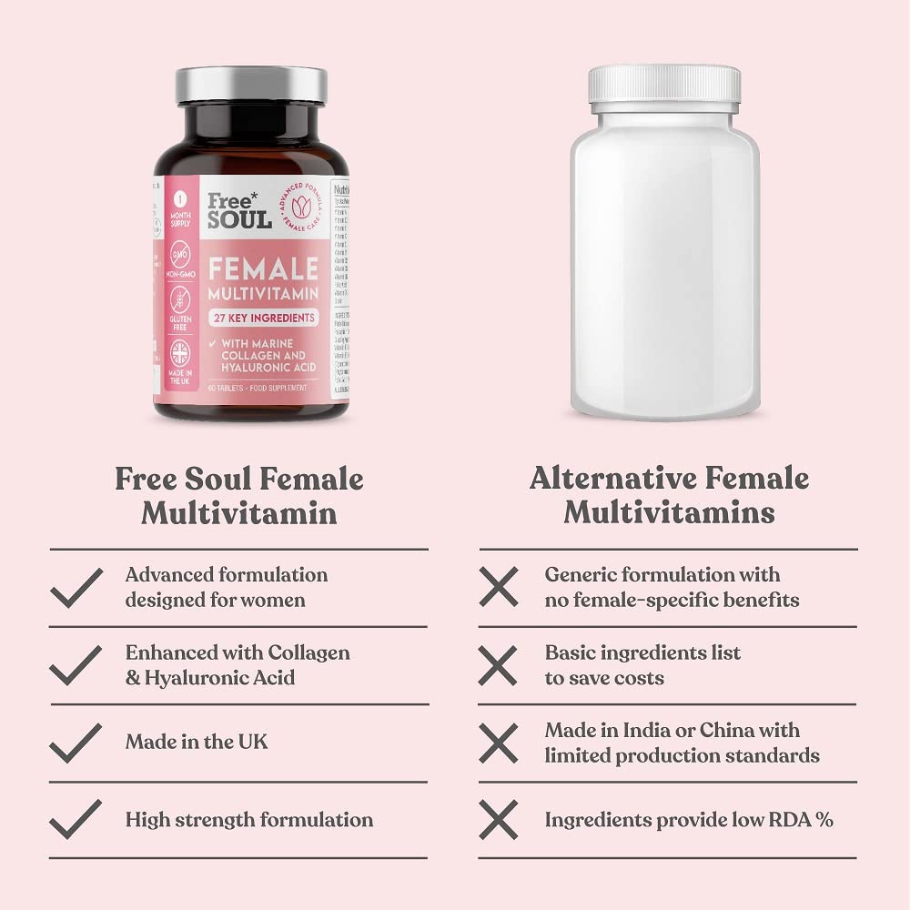 Women's Multivitamins and Minerals with Collagen & Hyaluronic Acid - 27 Essential Free SoulUS supplements