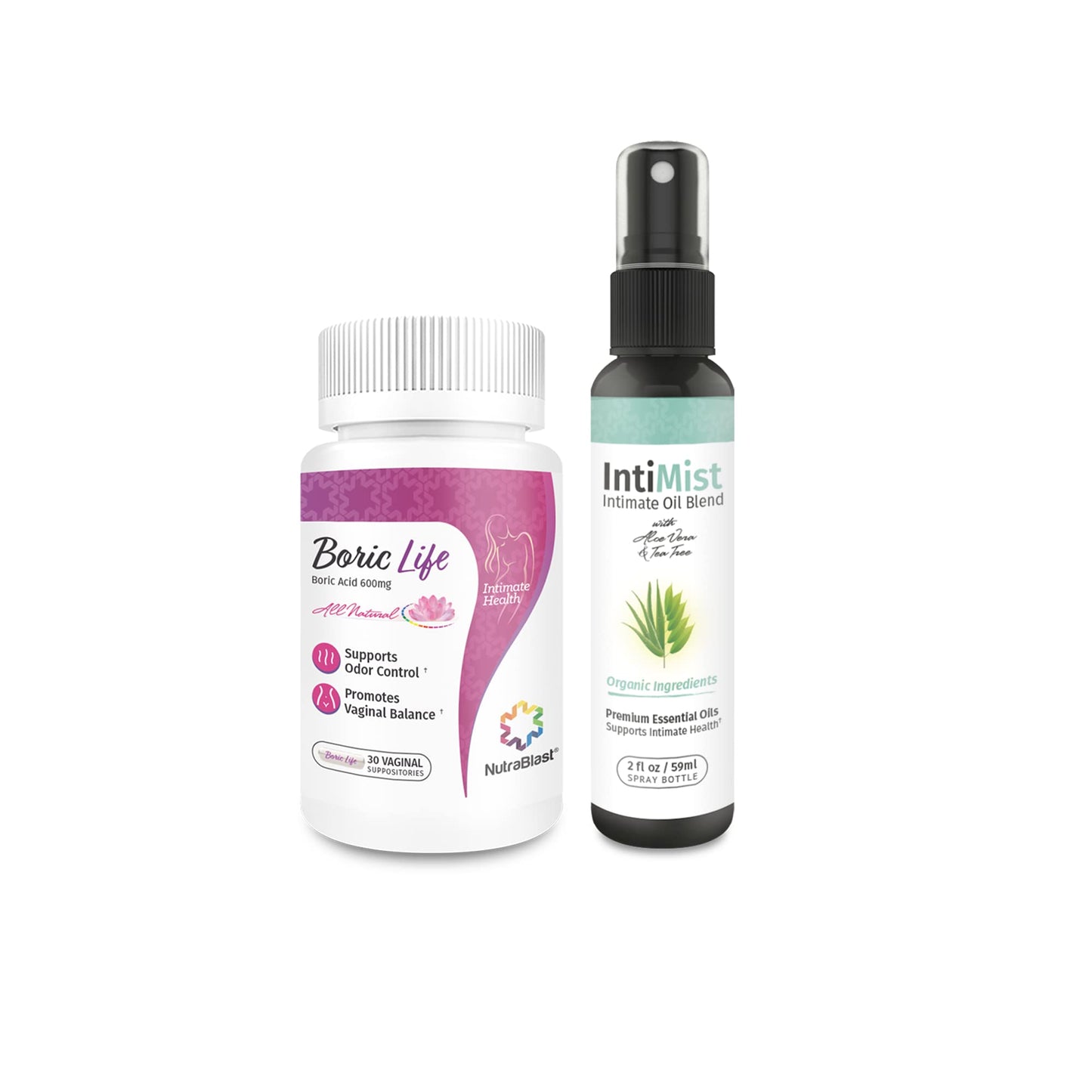 NutraBlast Boric Acid Vaginal Suppositories 600mg (30 Count) Bundle with Intimist Essential Oils Blend Spray (2 fl oz) NutraBlastUS supplements
