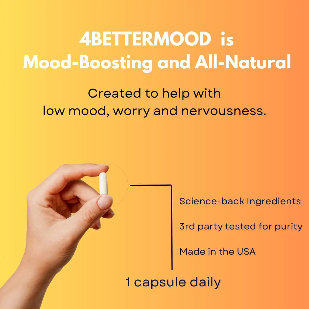4BETTERMOOD Positivity & Stamina Capsule (30ct) Premium Mood Supplement - Enhance Mood & Promote Emotional Balance - Rhodiola, L-Theanine. Bocopa monnnieri, Velvet Bean, Skull Cap & Ashwaganda. 4BETTERMOOD Positivity & Staminanz supplements