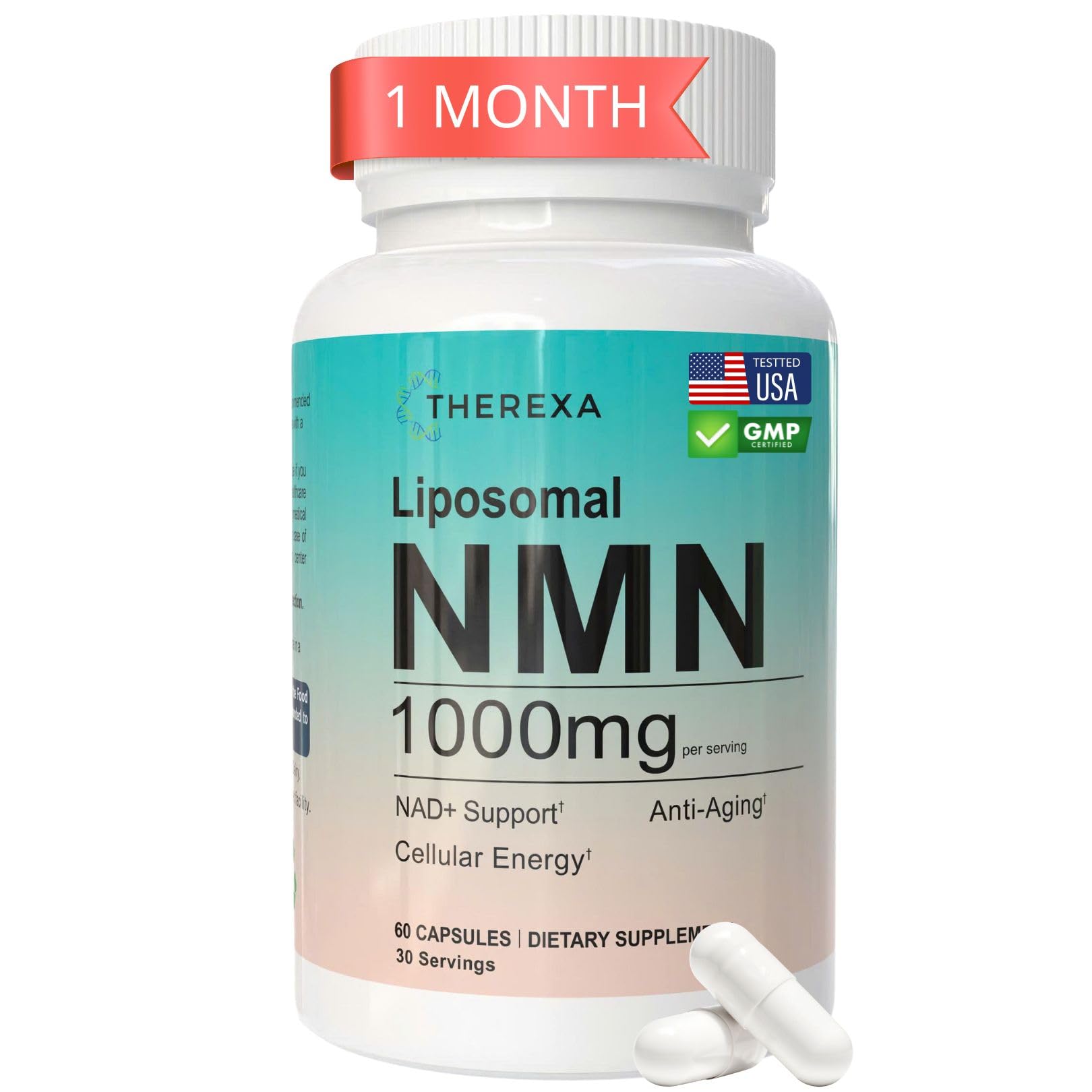NMN Supplement 1000mg Pure - Liposomal NMN for NAD+ Supplement, Tested in USA, 60 Capsules THEREXAAu supplements
