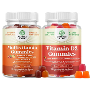 Bundle of Potent Daily Multivitamin Gummies - Wellness Blend of Vitamin D A C E B12 Zinc & Biotin for Energy & Immunity and Vitamin D3 Gummies Natures CraftAu supplements