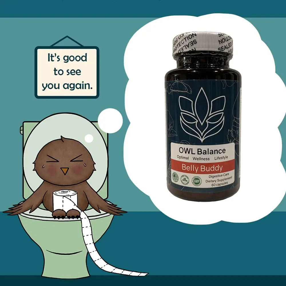 Belly Buddy Advanced Gut Health Support containing a helthy Blend of Probiotics, Prebiotics, and Digestive Enzymes OWL Balancenz supplements