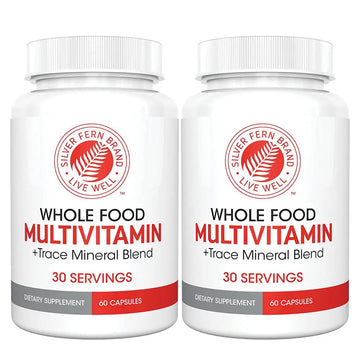 Silver Fern Whole Food Daily Multi Vitamin w/Trace Mineral Blend Supplement - 2 Bottles - 60 Vegicaps Each - 60 Day Supply Silver FernAu supplements