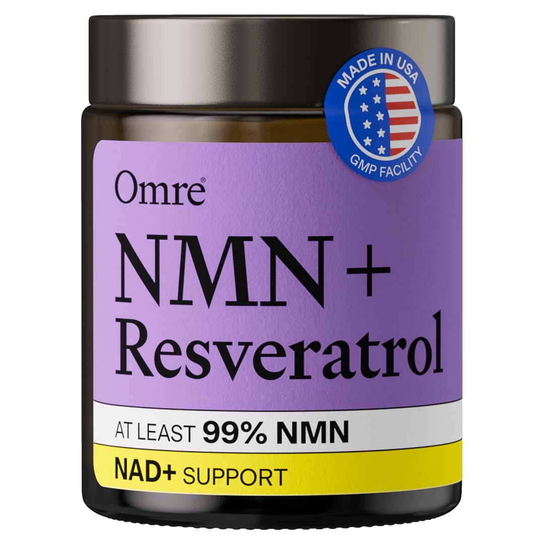 OMRE NMN + Resveratrol Supplement 99% Purity for Cellular Energy, NAD+ Boost | Highly Bioavailable Nicotinamide Mononucleotide Supplement Resveratrol 500mg & NMN 500mg, Made in USA, 60 Capsules OMREAu supplements