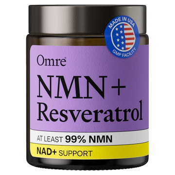 OMRE NMN + Resveratrol Supplement 99% Purity for Cellular Energy, NAD+ Boost | Highly Bioavailable Nicotinamide Mononucleotide Supplement Resveratrol 500mg & NMN 500mg, Made in USA, 60 Capsules OMREAu supplements