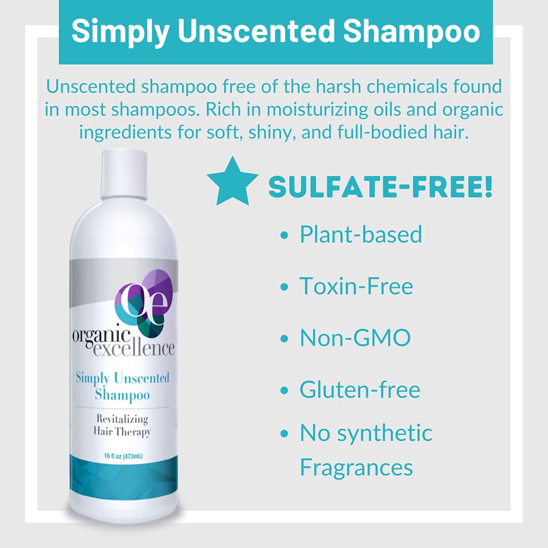 Organic Excellence All Natural Chemical-Free Shampoo | Non-Toxic, Sulfate-Free, Paraben-Free, Fragrance-Free for Men, Women, and Kids - Color-safe 16 fl oz (473 ml) Organic ExcellenceAu supplements