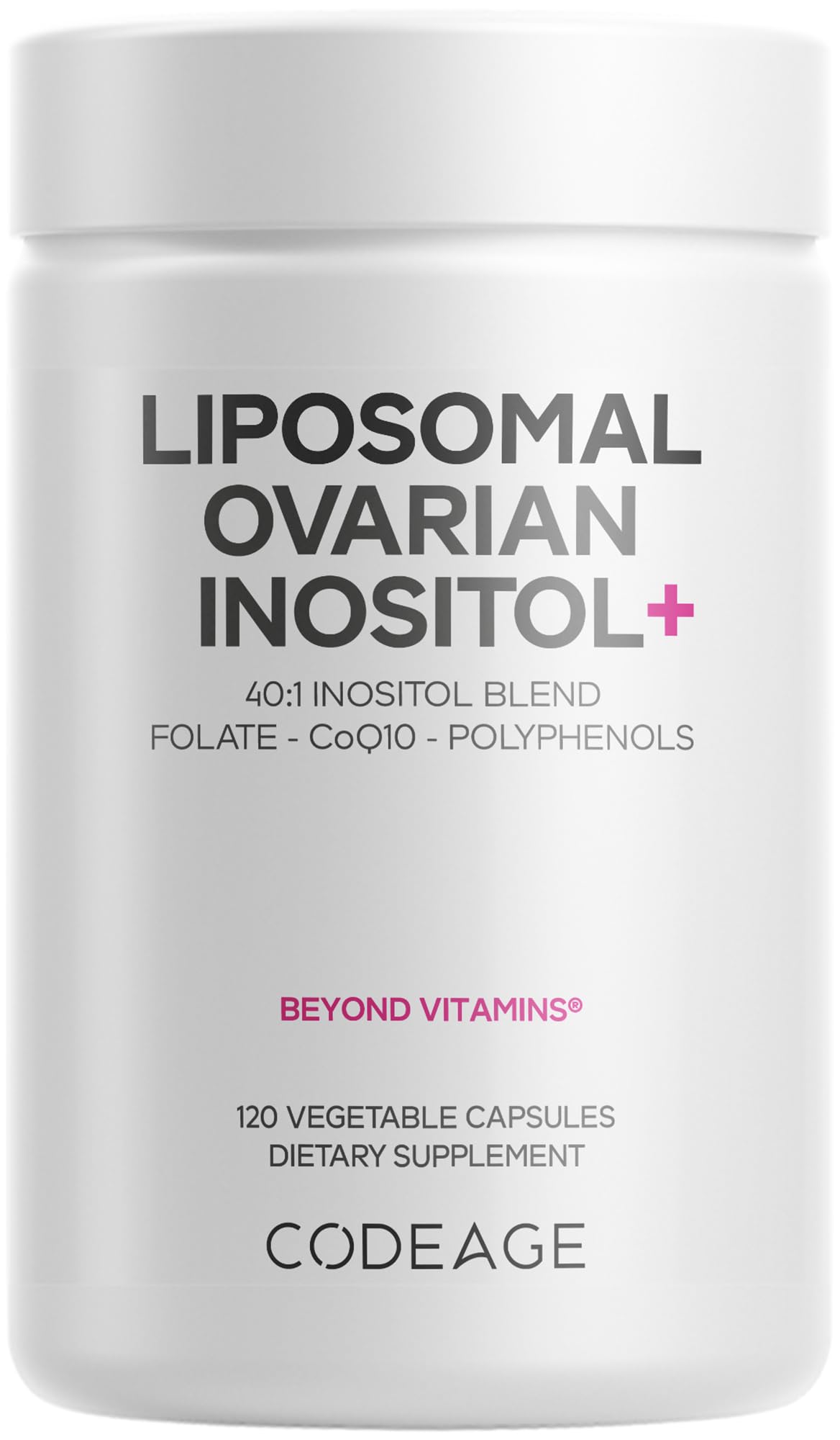Codeage Liposomal Ovarian Inositol+ Supplement - Myo-Inositol & D-Chiro-Inositol 40:1 Blend, Folate 5-MTHF, CoQ10, Pomegranate & Wild Blueberry, Liposomal Delivery, Non-GMO, Gluten-Free - 120 Capsules CodeageAu supplements