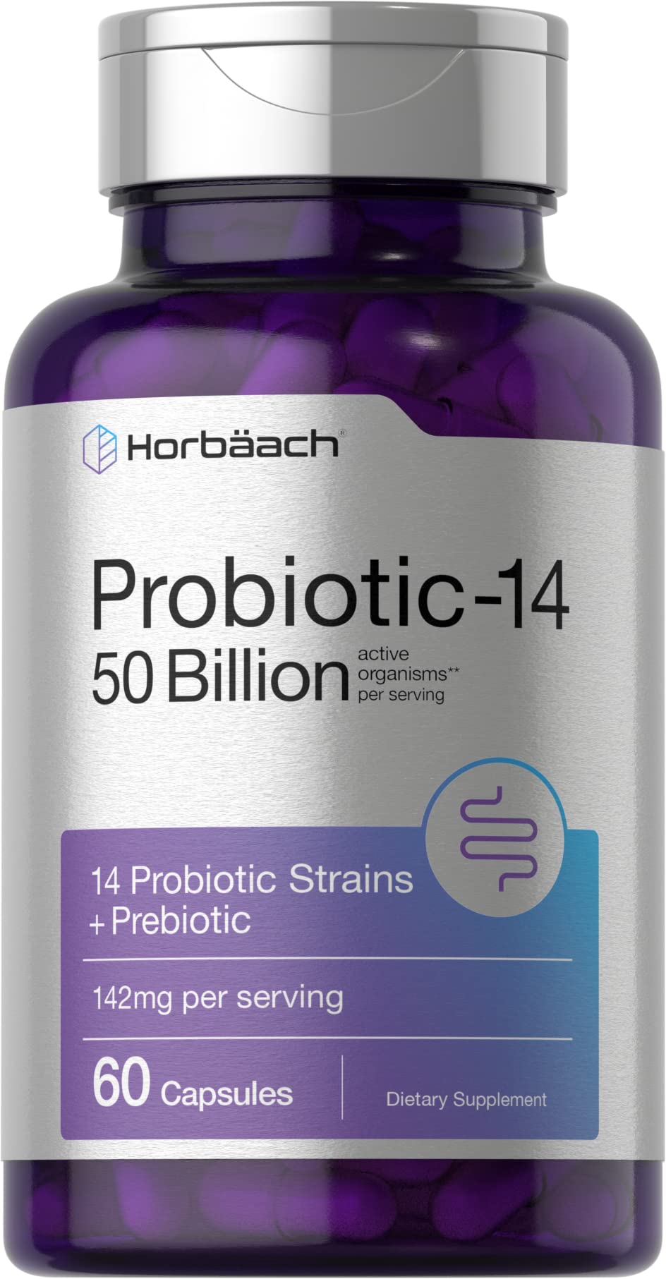 Horbäach Probiotics with Prebiotics | 60 Capsules | 50 Billion Active Organisms | Non-GMO HorbäachUS supplements