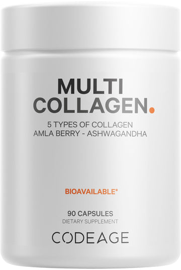 Codeage Multi Collagen Peptides Protein Capsules, 5 Collagen Types, Grass-Fed & Hydrolyzed Bovine Collagen Pills Supplement, Ashwagandha, Amla Berry Vitamins, Collagen Peptides - 90 Capsules CodeageAu supplements