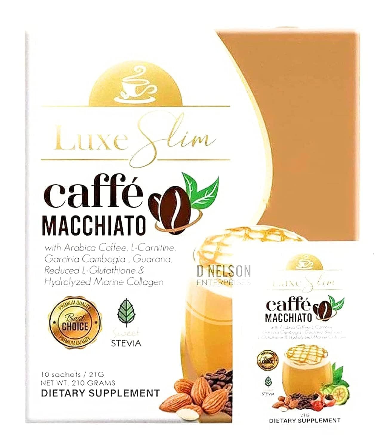 Luxe Slim Cafe Macchiato with Hydrolyzed Collagen & Glutathione, 21g x 10 Sachets, 0.74 Ounce Luxe SlimUS supplements