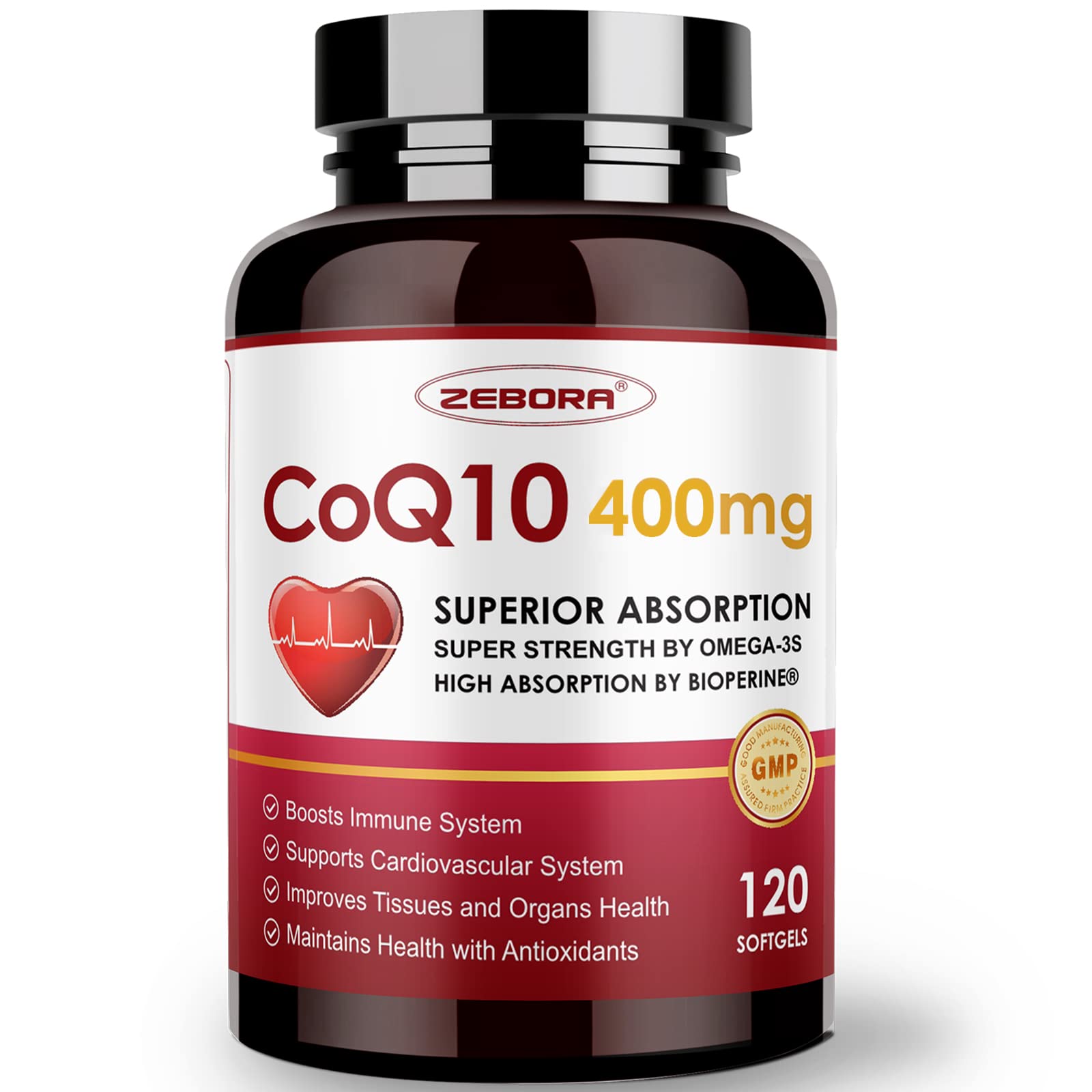 CoQ10-400mg-Softgels with PQQ, BioPerine & Omega-3, Coenzyme Q10(Ubiquinone) ZEBORAUS supplements