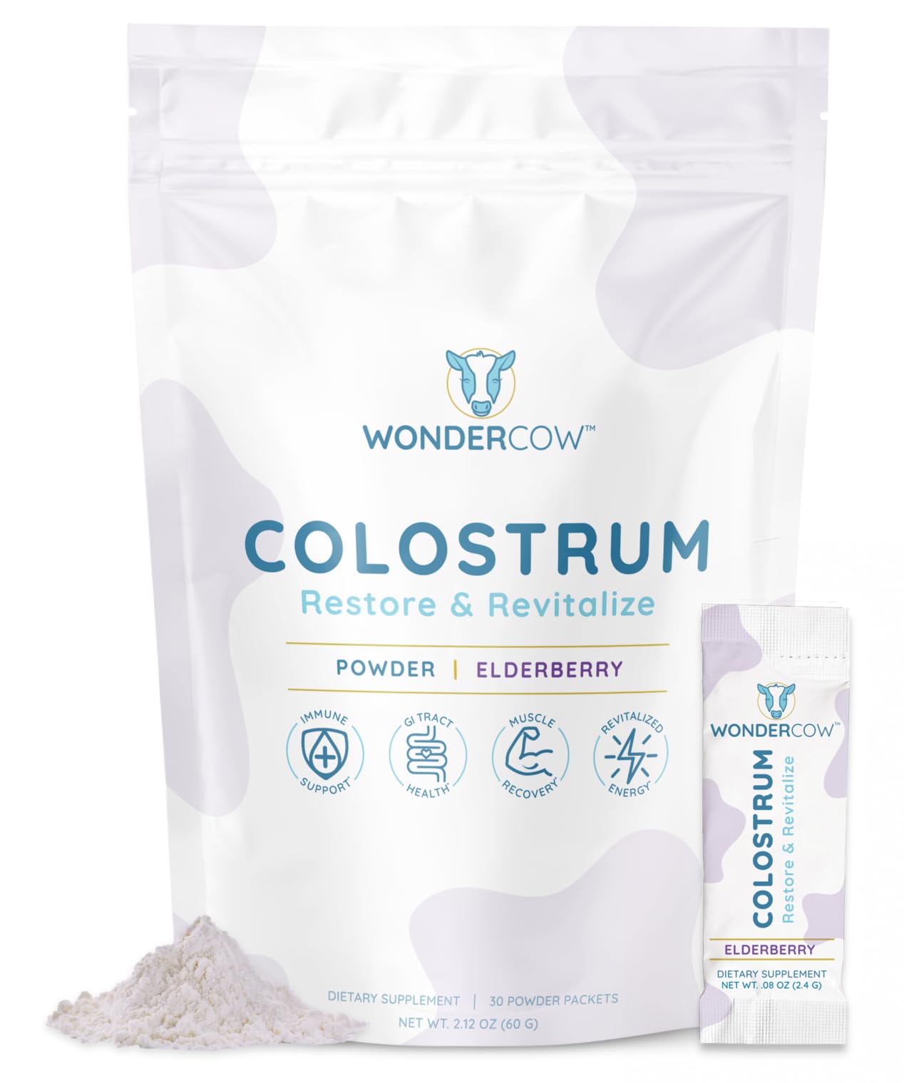 WONDERCOW Colostrum Supplement Powder for Gut Health, Immune Support & Wellness | Natural IgG Pure Whole Bovine Colostrum Superfood, Elderberry, 30 Servings WONDERCOWAu supplements