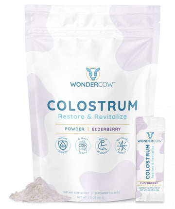 WONDERCOW Colostrum Supplement Powder for Gut Health, Immune Support & Wellness | Natural IgG Pure Whole Bovine Colostrum Superfood, Elderberry, 30 Servings WONDERCOWAu supplements