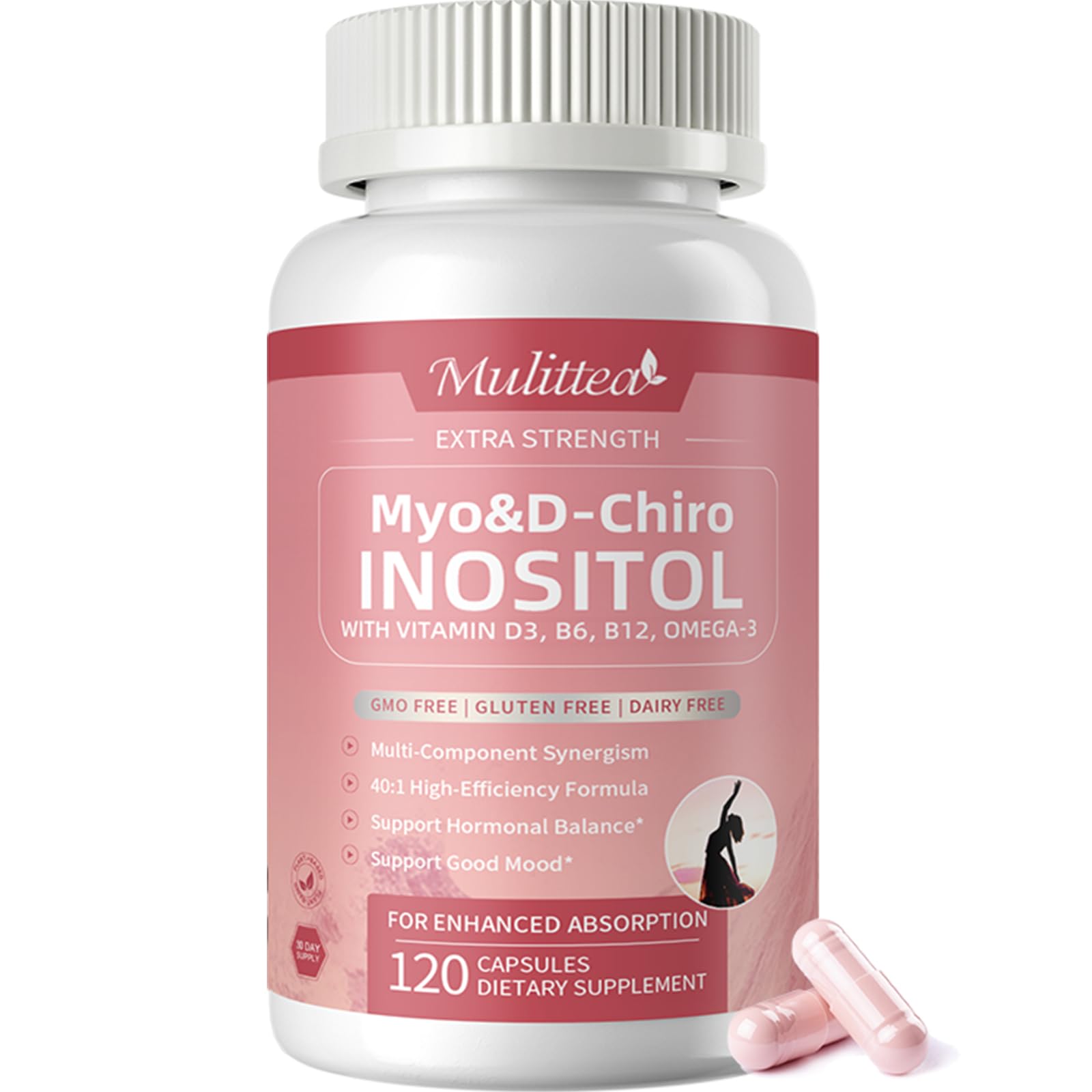 Mulittea Myo-Inositol & D-Chiro Supplement for Women - 14-in-1 Liposomal Inositol with Folic Acid,Omega-3 & Multivitamin for Hormone Balance,Support Ovarian,Skin & Mood- 40:1 Vegan 120 Capsules MulitteaAu supplements