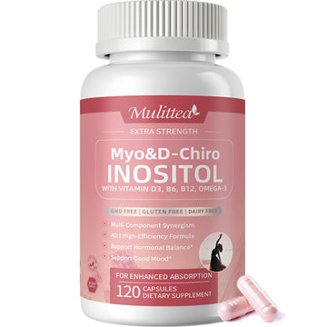 Mulittea Myo-Inositol & D-Chiro Supplement for Women - 14-in-1 Liposomal Inositol with Folic Acid,Omega-3 & Multivitamin for Hormone Balance,Support Ovarian,Skin & Mood- 40:1 Vegan 120 Capsules MulitteaAu supplements
