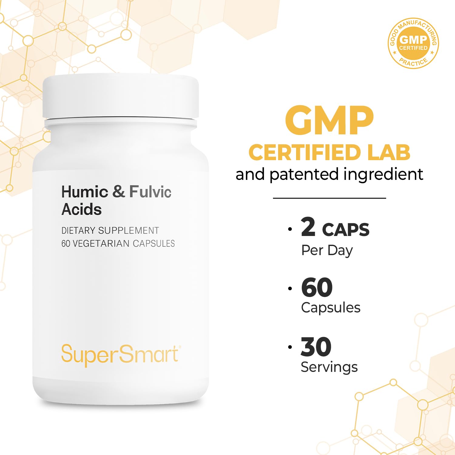 Supersmart - Humic and Fulvic Acid Supplement 300mg per Day (Patented & High Strength) - Fulvic Humic Mineral Blend | Non-GMO & Gluten Free - 60 Vegetarian Capsules SupersmartAu supplements