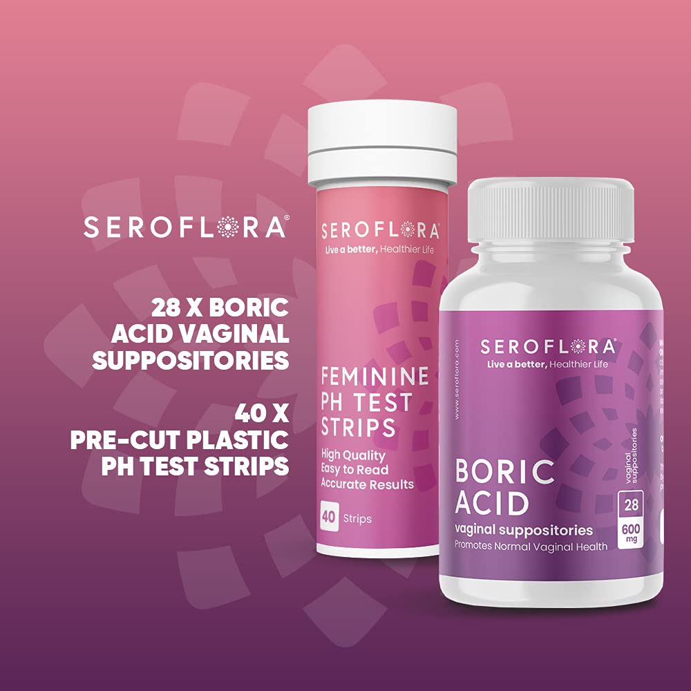 Seroflora Boric Acid Vaginal Suppositories 600mg (28ct) & 40 pH Test Strips for Women SerofloraAu supplements