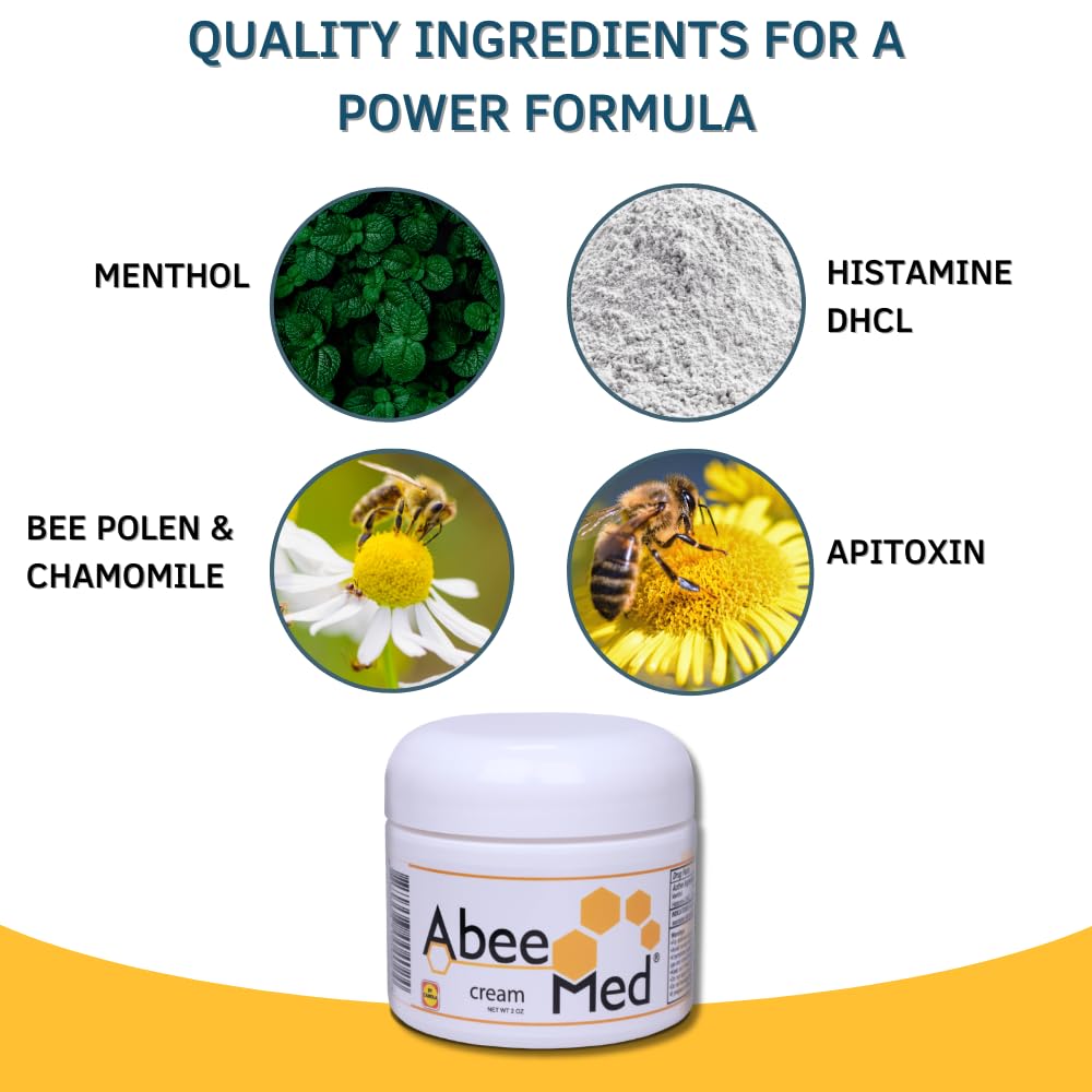 AbeeMed Cream Bee Venom Apitoxin for Aches - Menthol - Histamine DHCL - Bee Polen - Chamomile - Support for Neck and Backache - Supports Joint & Muscle Discomfort - Sprains, Bruises and Strains V2 ABEE MEDAu supplements
