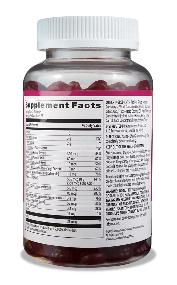 Amazon Basics Adult Multivitamin, 150 Gummies, 75-Day Supply, Mixed Berry Amazon BasicsUS supplements