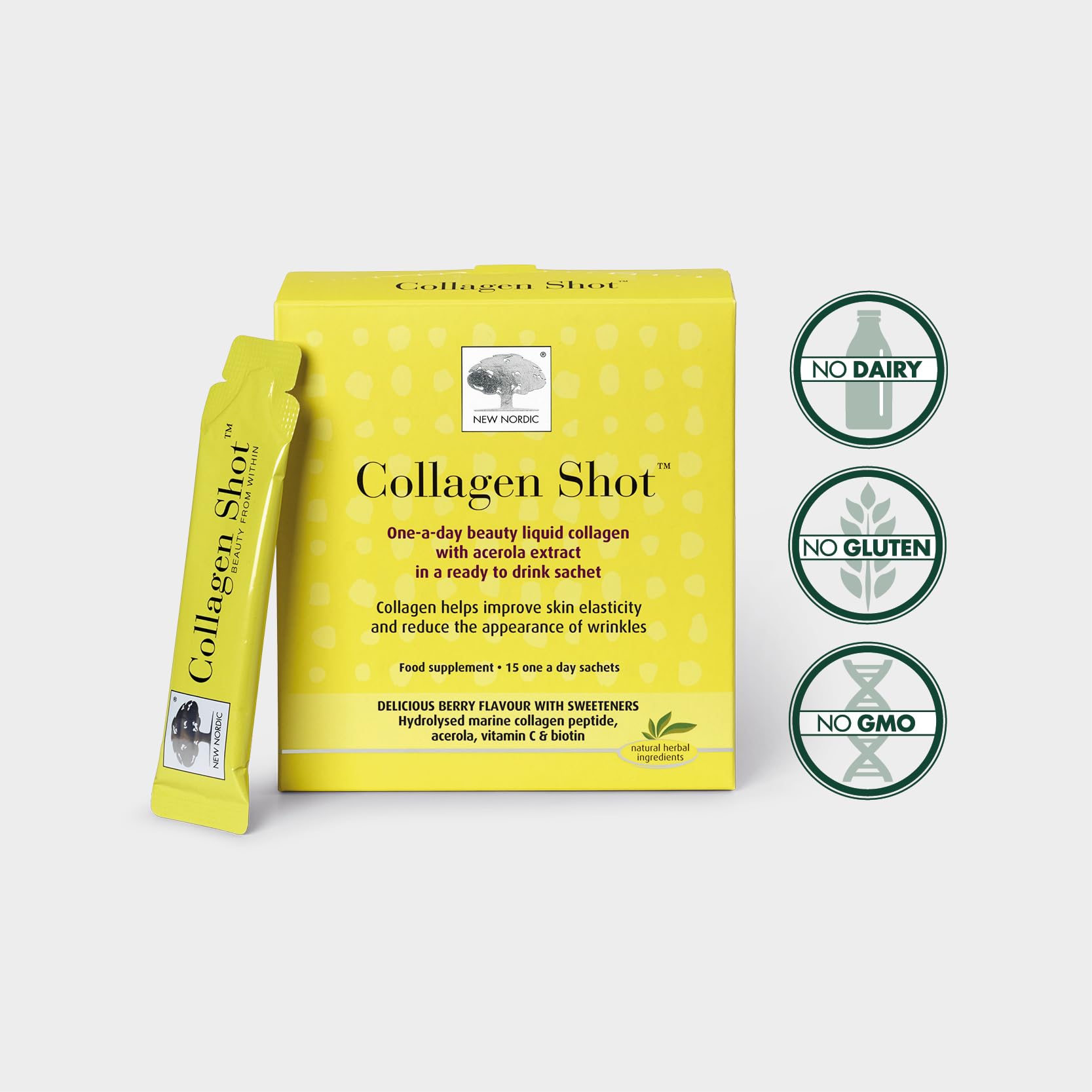 New Nordic Collagen Shot High-Absorbency Premium Liquid Daily Sachets - 15x Hydrolysed Shots - Freshwater Marine Collagen New Nordic LtdAu supplements