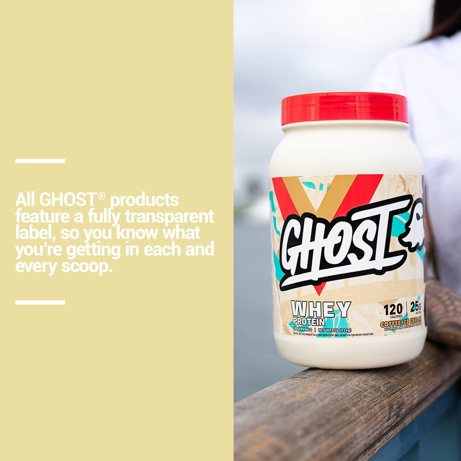 GHOST Whey Protein Powder, Coffee Ice Cream - 2LB Tub, 25G of Protein - Flavored Isolate GHOSTUS supplements