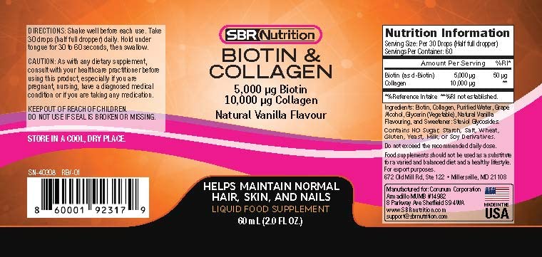 SBR Nutrition Biotin and Collagen Liquid Drops Daily Food Supplement, Vitamins SBR NutritionAu supplements