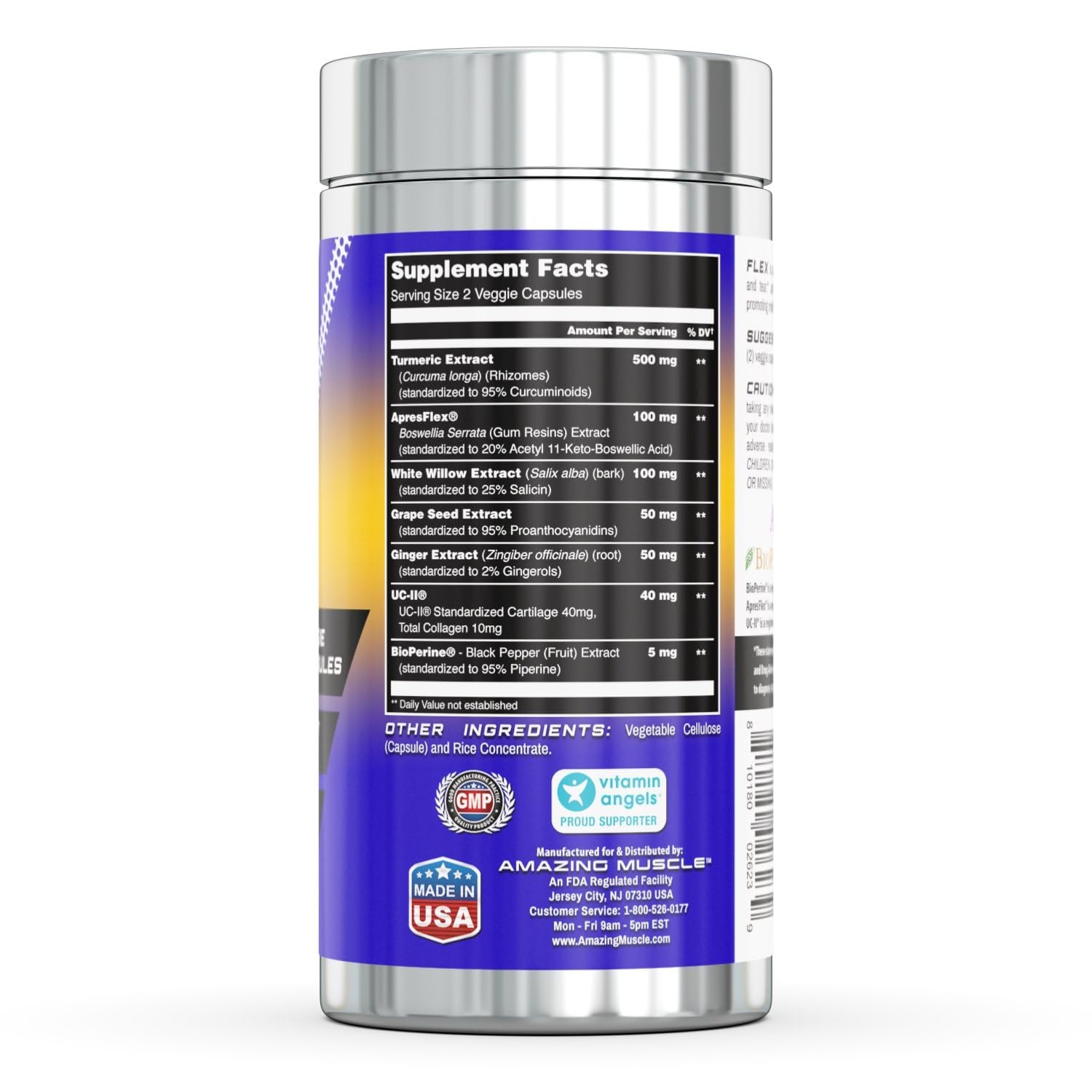 Amazing Muscle Flex Advanced Formula Supplement | Contains: Turmeric Extract, BioPerine, White Willow & More | Vegetarian Capsules | Non-GMO | Gluten-Free | Made in USA (1 Pack | 60 Count) Amazing MuscleAu supplements