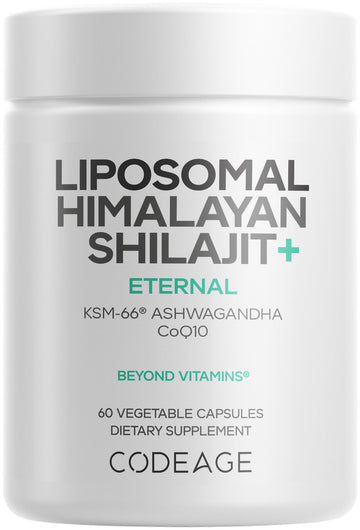 Codeage Liposomal Himalayan Shilajit+ Supplement - 500 mg Shilajit, KSM-66 Ashwagandha, CoQ10, Fulvic Ionic Minerals, Calcium, Magnesium, BioPerine - Liposomal Delivery - Non-GMO - 60 Capsules CodeageAu supplements