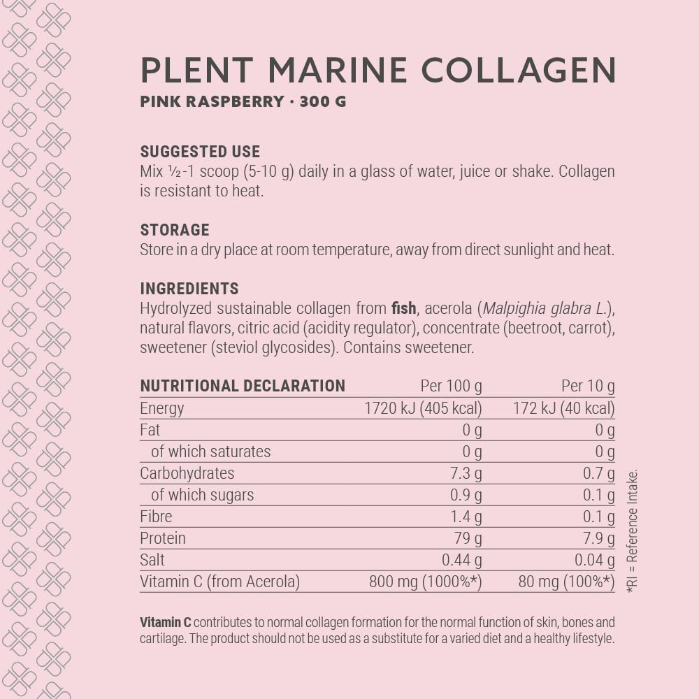 Plent Pure Marine Collagen Pink Raspberry - Stay Beautiful - 5G Daily - Collagen Peptides - 300g PlentAu supplements