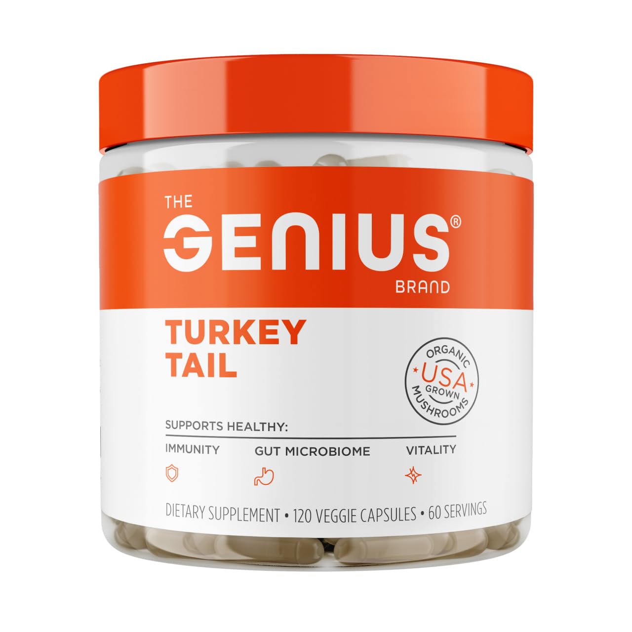 The Genius Brand Genius Turkey Tail - Plant-Based Supplement for Immune, Gut & Antioxidant Support - Organic & Non-GMO - 120 Veggie Capsules The Genius BrandUS supplements