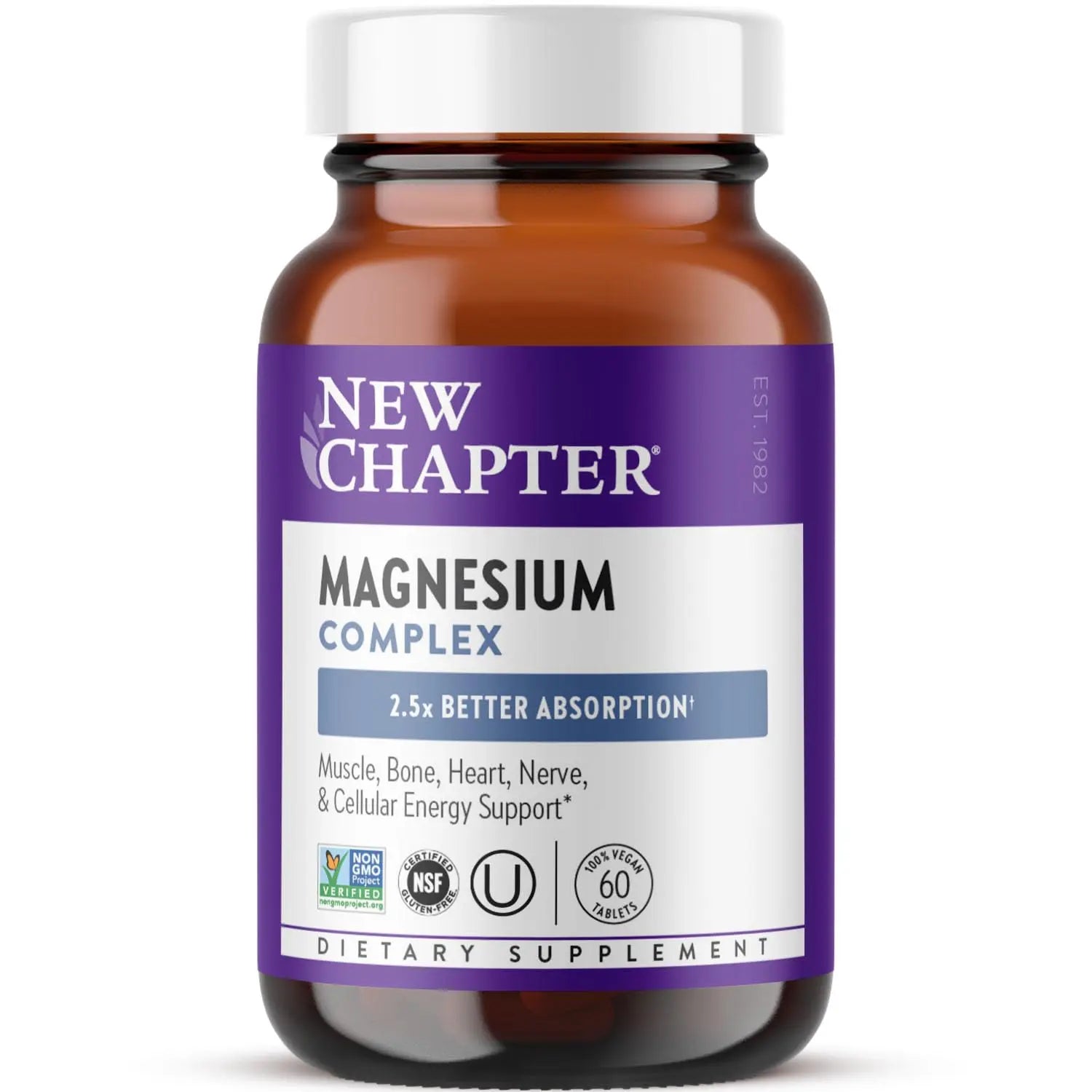 New Chapter Magnesium Complex Supplement, 325mg with Magnesium Glycinate + Sea-Sourced + Fermented Forms for Heart, Bone, Nerve, Muscle & Cellular Energy, 100% Vegan, 60 Tablets New ChapterAu supplements