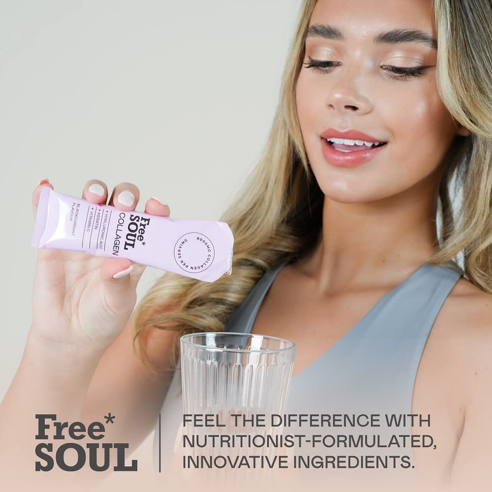 Marine Collagen Liquid 8000mg with Hyaluronic Acid, Keratin, & Vitamin C, 14 x 8000mg Hydrolysed Collagen Free SoulAu supplements