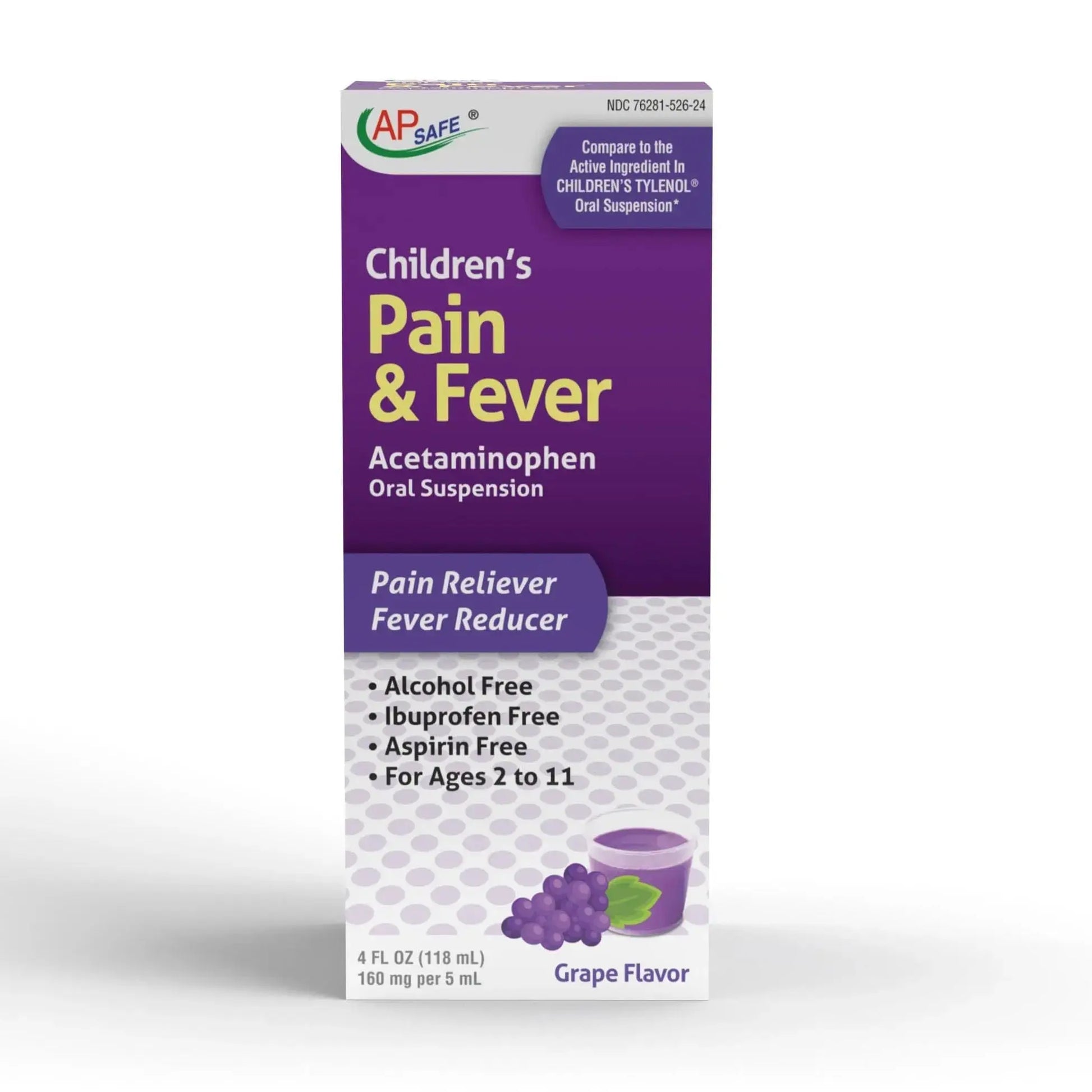 APSAFE Children's Pain&Fever Relief Acetaminophen Oral Suspension Grape Flavor 4oz APSAFEAu supplements