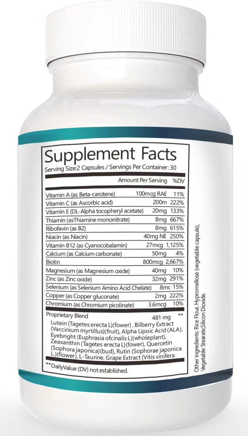 Vunexo Retina Clear Pro Eye Health Support Supplement, with Minerals and Vitamins, Lutein and Bilberry Extract Supports Visual Clarity, Eye Fatigue Relief & Focus（2PCS VunexoAu supplements