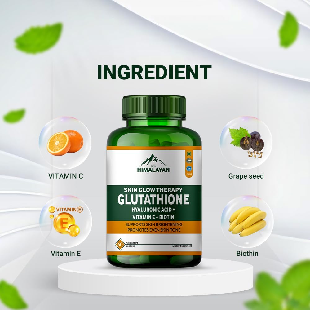 Divyhimalayan L-Glutathione 1000mg - 98% Pure Reduced Form with Vitamin C & ALA for Radiant Skin, Antioxidant & Immune Support - 60 Capsules Divya HimalayanAu supplements