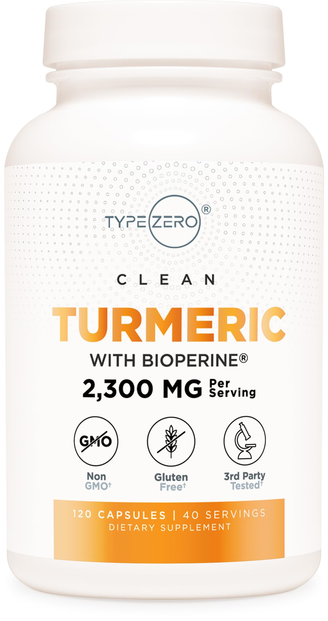 Type Zero Turmeric with Bioperine (120 Capsules) (2300mg per Serving) - GMO Free, Gluten Free, 3rd Party Tested Type ZeroUS supplements