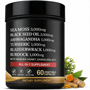 AZ ApexZone True Sea Moss Capsules Black Seed Oil Ashwagandha Burdock Root, Tumeric Supplement with Manuka Honey, Dandelion Root ACV - 60 Capsules - Multi Vitamin AZ ApexZoneAu supplements