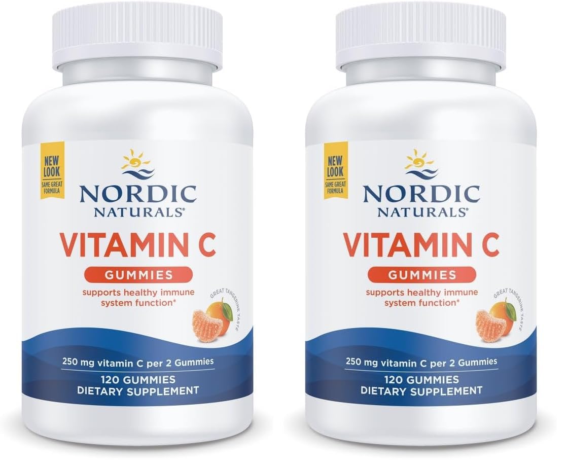 Nordic Naturals Vitamin C Gummies, Tart Tangerine - 120 Gummies - 250 mg Vitamin C - Immune Support, Antioxidant Protection, Child Growth & Development - Non-GMO, Vegan - 60 Servings (Pack of 2) Nordic NaturalsAu supplements