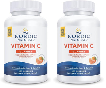 Nordic Naturals Vitamin C Gummies, Tart Tangerine - 120 Gummies - 250 mg Vitamin C - Immune Support, Antioxidant Protection, Child Growth & Development - Non-GMO, Vegan - 60 Servings (Pack of 2) Nordic NaturalsAu supplements