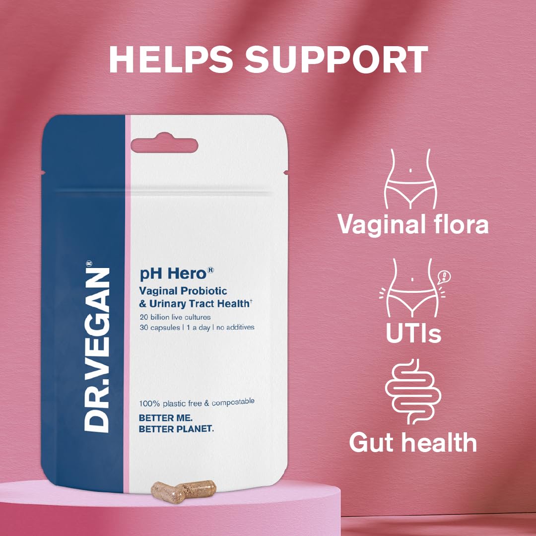 DR.VEGAN | pH Hero | Supports Balanced Vaginal Flora | 50bn CFU | Cranberry | Sea Buckthorn dr veganAu supplements