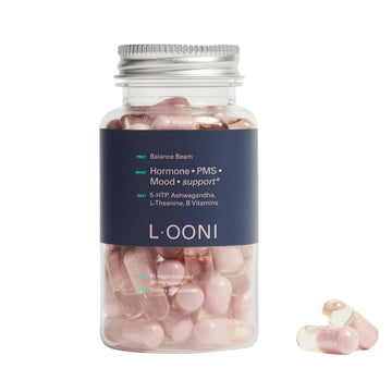 LOONI PMS Relief Balance Beam Supplement for Women – Hormone Balance for Menopause, B12, Omega-6, Zinc & Nootropics – Supports Mood Swings, Cramps, Cravings – 60 Vegan Capsules L·OONIAu supplements